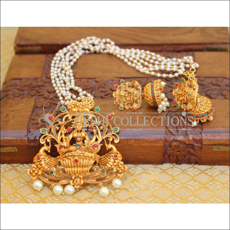 DESIGNER MATTE FINISH TEMPLE NECKLACE SET UTV672 - Necklace Set