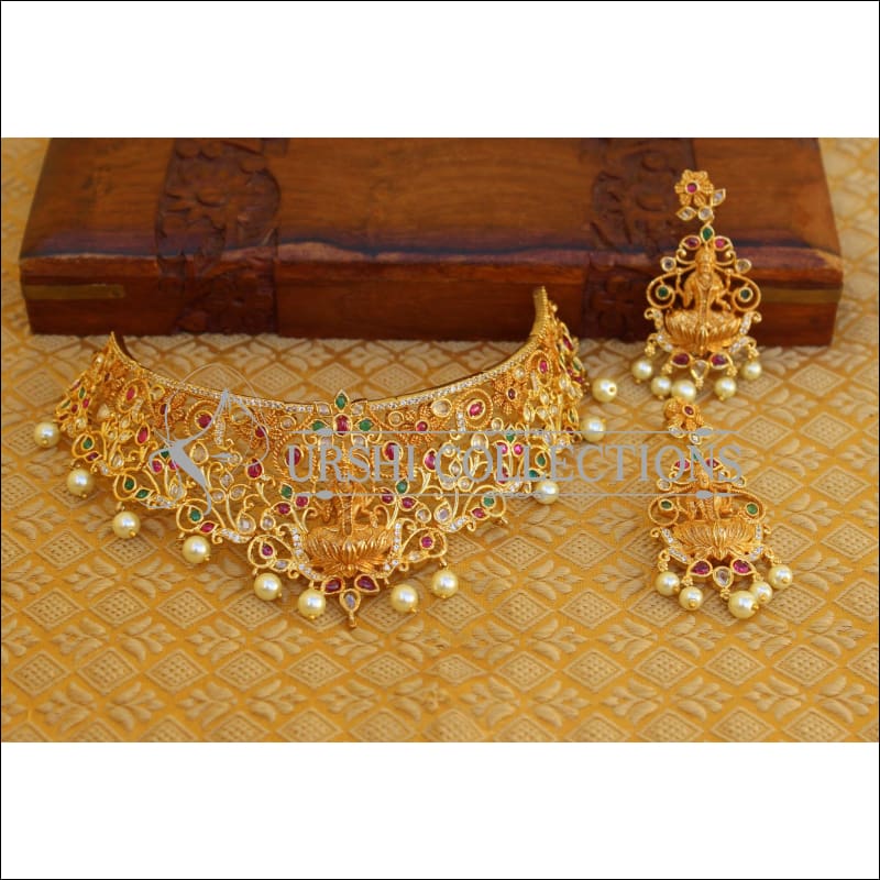 DESIGNER MATTE FINISH TEMPLE NECKLACE SET UTV99 - Necklace Set