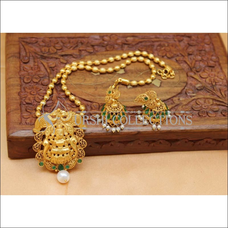 Designer Matte Finish Temple Pendant Set UC-NEW1149 - Green - Pendant Set