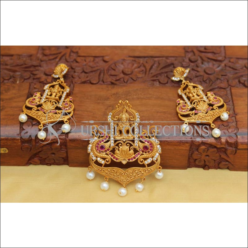 Designer Matte Finish Temple Pendant Set UC-NEW2203 - Ruby&White - Pendant Set