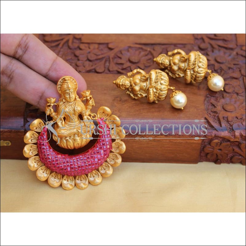 DESIGNER MATTE FINISH TEMPLE PENDANT SET UC-NEW3047 - RED - Pendant Set