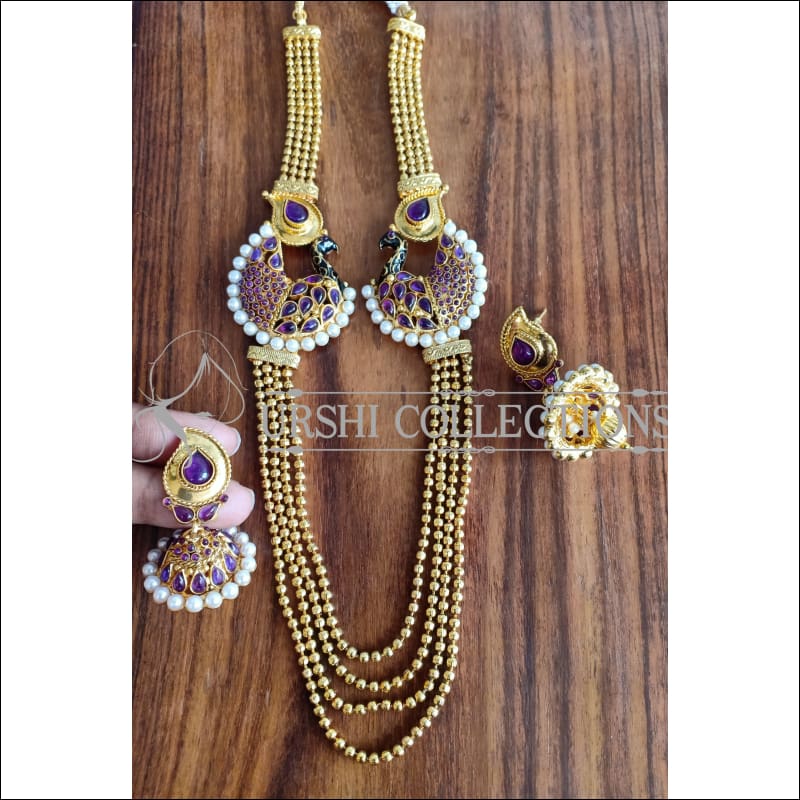 DESIGNER MULTY LAYER PEACOCK NECKLACE SET UTV906 - PURPLE - Necklace Set