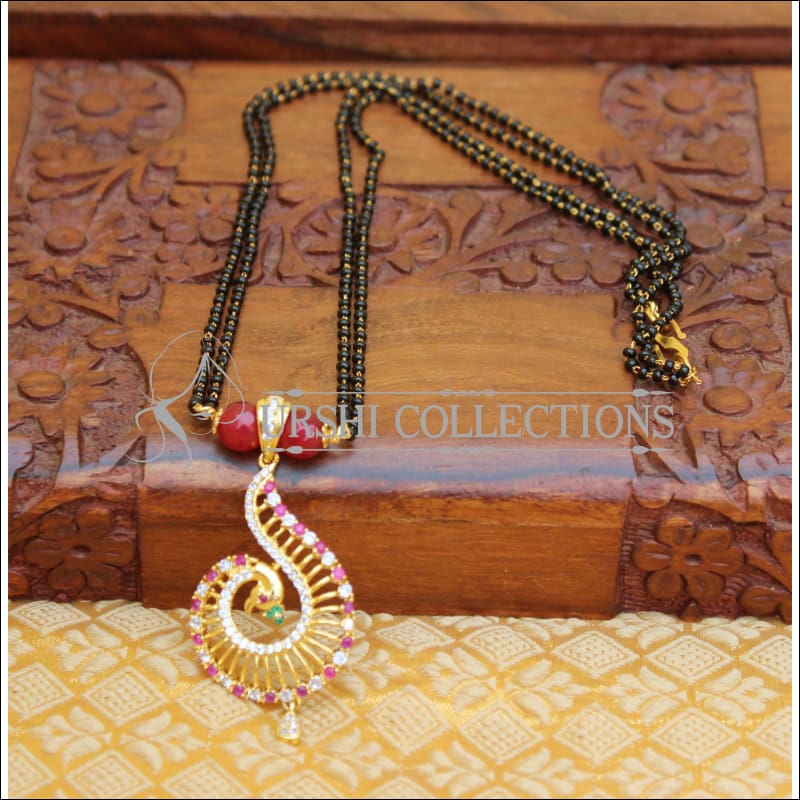 DESIGNER PEACOCK BLACK BEADS NECKLACE UTV46 - RED - Mangalsutra