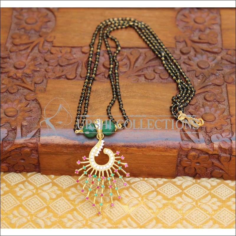 DESIGNER PEACOCK BLACKBEAD NECKLACE UTV44 - GREEN - Mangalsutra