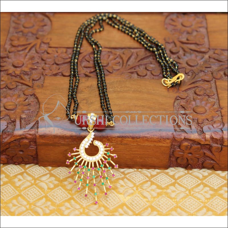 DESIGNER PEACOCK BLACKBEAD NECKLACE UTV44 - RED - Mangalsutra