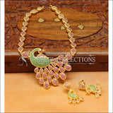 Designer Peacock CZ Necklace Set UC-NEW1443 - Ruby and Green - Necklace Set