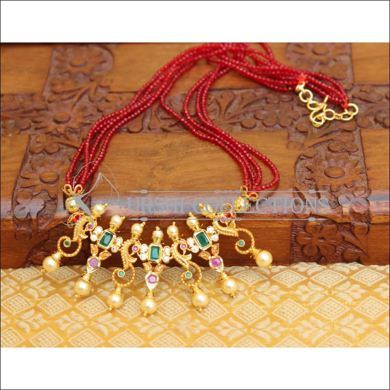 DESIGNER PEACOCK HANDMADE NECKLACE UTV68 - MAROON - Necklace Set