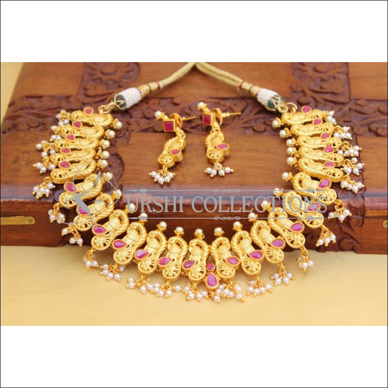 DESIGNER PEACOCK NECKLACE SET UC- NEW3107 - RED - Necklace Set
