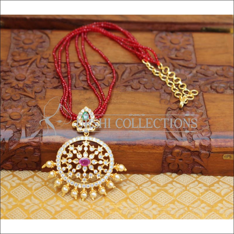DESIGNER PENDANT SET WITH CRYSTAL BEADS UC-NEW3294 - MULTY WITH MAROON BEADS - Pendant Set