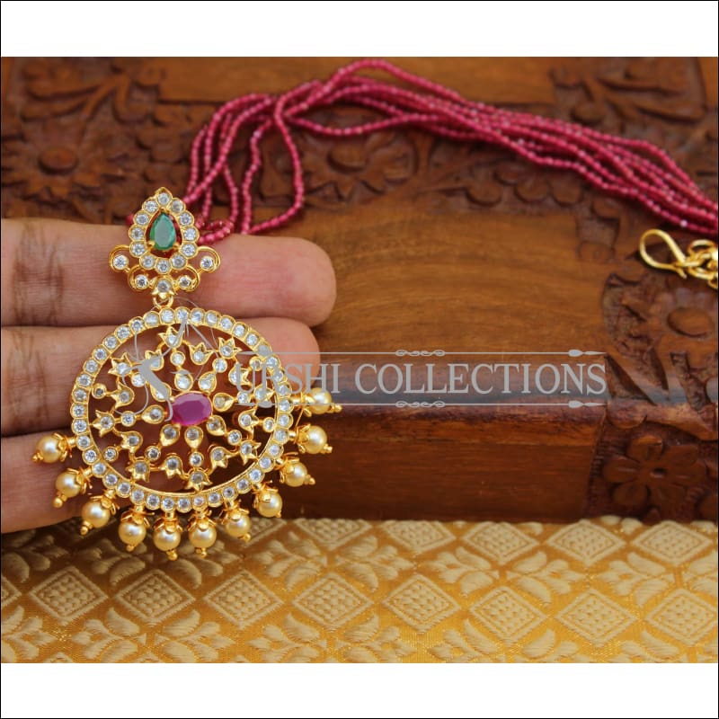 DESIGNER PENDANT SET WITH CRYSTAL BEADS UC-NEW3294 - MULTY WITH PINK BEADS - Pendant Set