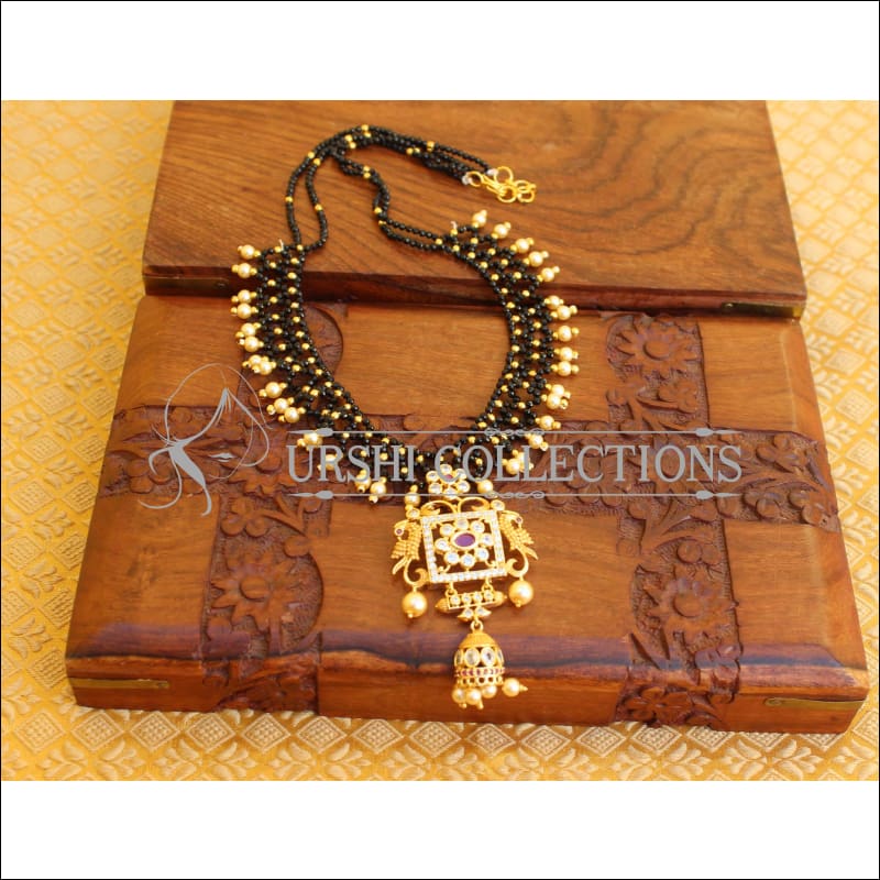 DESIGNER PENDANT SET WITH CRYSTAL BEADS UC-NEW3304 - BLACK - Pendant Set