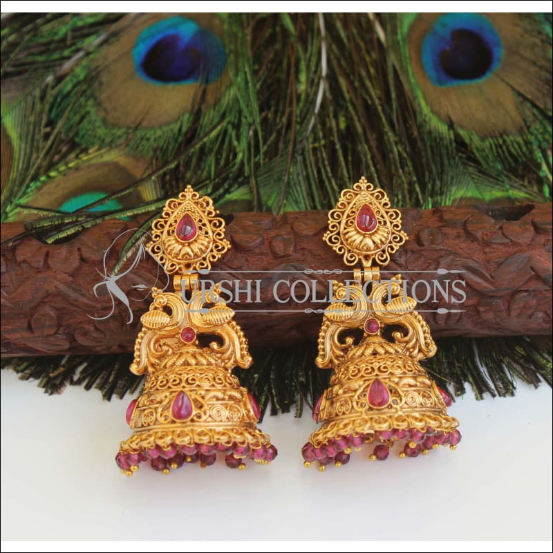 Designer Premium quality Peacock gold plated earrings M457 - PINK - Earrings