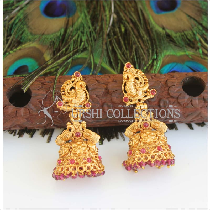 Designer Premium quality Peacock gold plated earrings M464 - PINK - Earrings