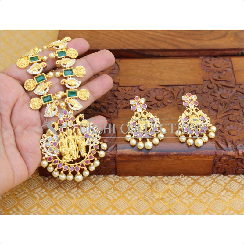 DESIGNER RAM PARIVAR TEMPLE NECKLACE SET UC-NEW3335 - Necklace Set