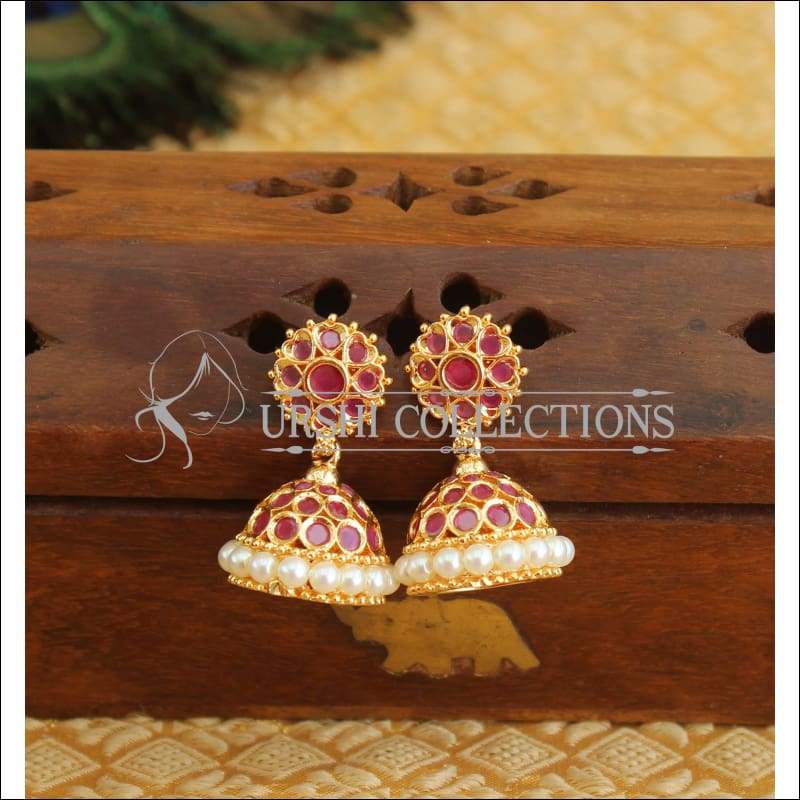 Designer Real kemp jhumkkas M336 - red - Earrings
