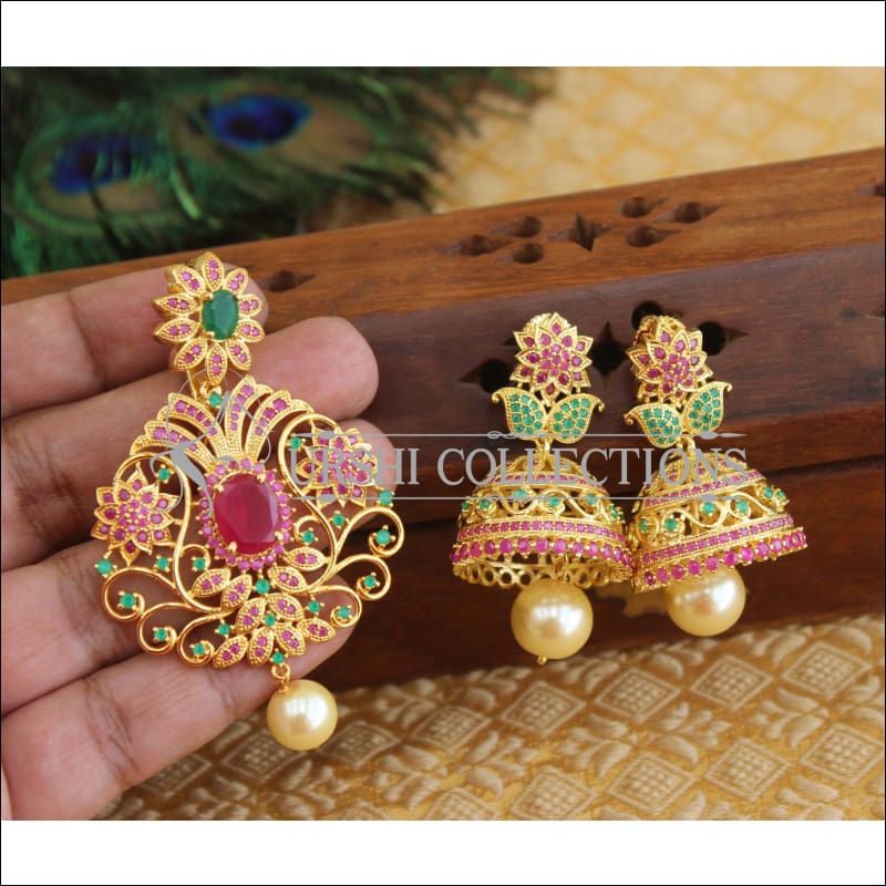 Designer Ruby CZ pendant set M334 - Pendant Set
