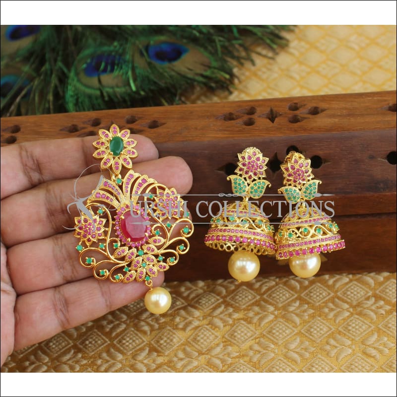 Designer Ruby CZ pendant set M334 - Pendant Set
