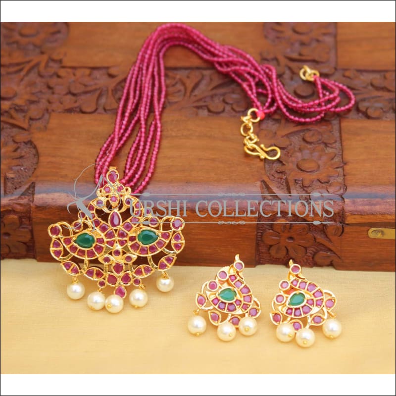 DESIGNER RUBY MALA PEACOCK PENDANT SET UC-NEW2862 - Pendant Set