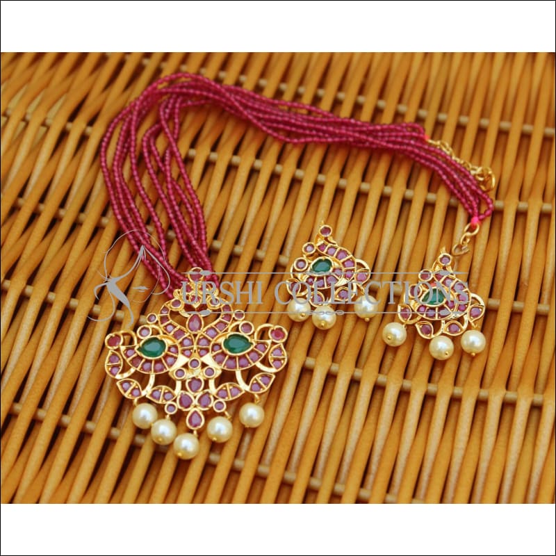 DESIGNER RUBY MALA PEACOCK PENDANT SET UC-NEW2862 - Pendant Set