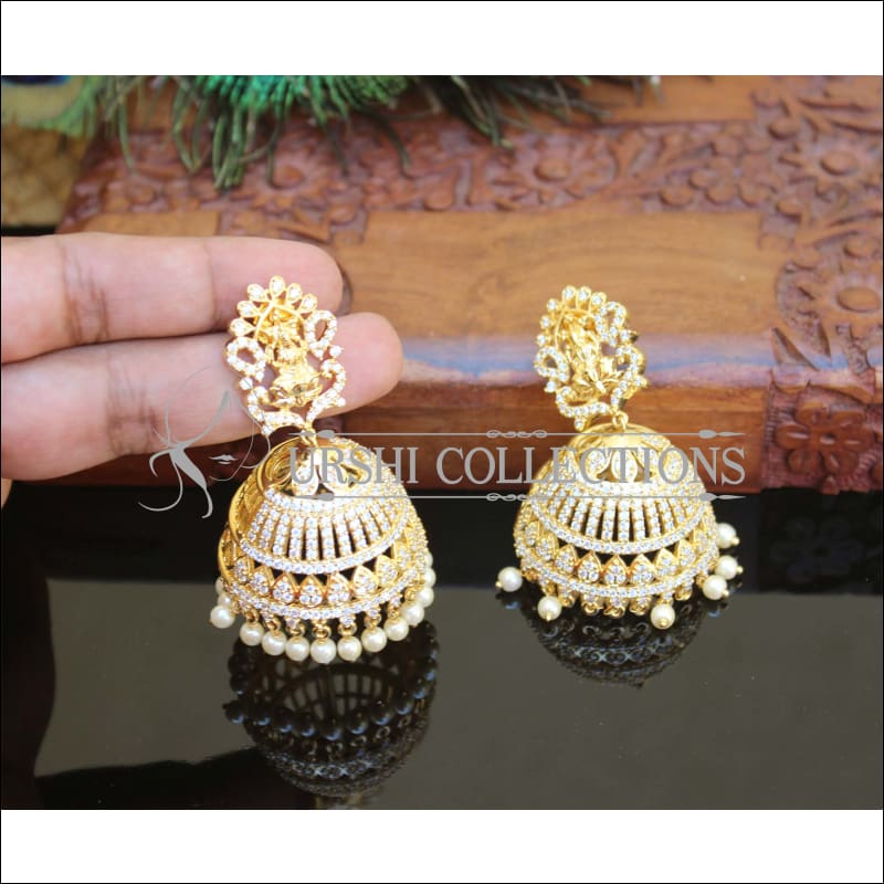 DESIGNER TEMPLE CZ EARRINGS M68 - WHITE - Earrings