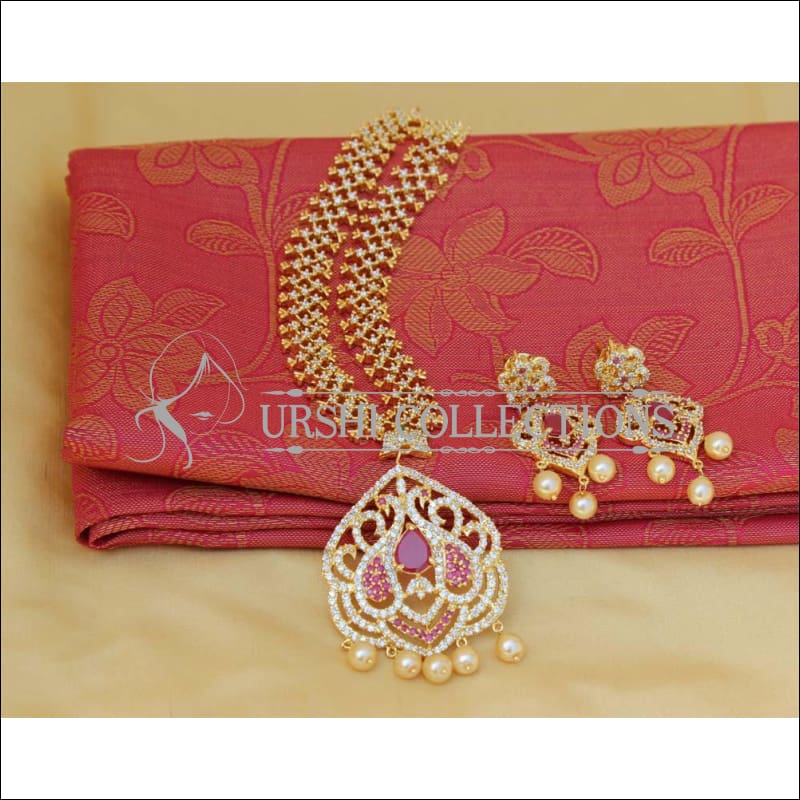 Elegant American Diamond Peacock Necklace Set UC-NEW1897 - Ruby - Necklace Set