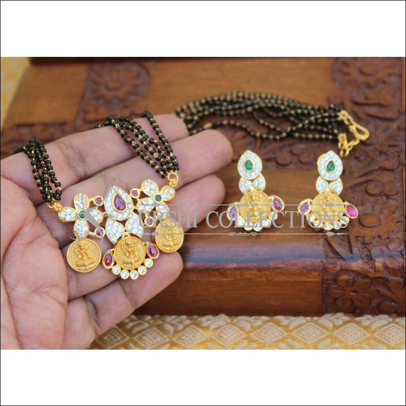 ELEGANT BLACK BEAD MANGALSUTRA NECKLACE SET UTV333 - Mangalsutra