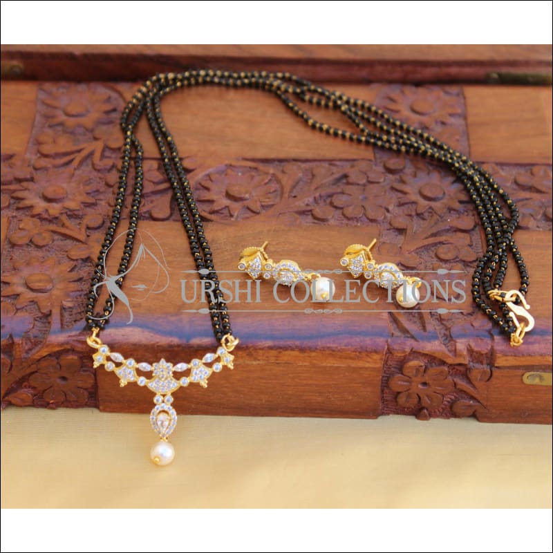 ELEGANT BLACK BEADS CZ NECKLACE SET UTV746 - Necklace Set
