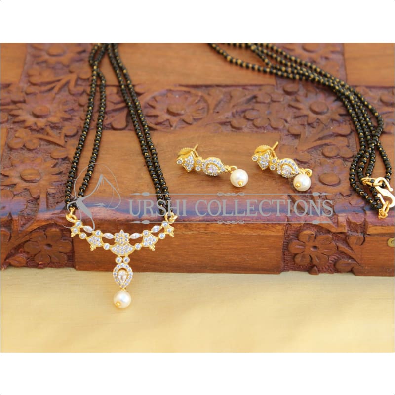 ELEGANT BLACK BEADS CZ NECKLACE SET UTV746 - Necklace Set