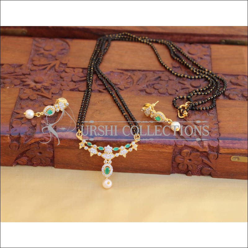 ELEGANT BLACK BEADS CZ NECKLACE SET UTV747 - Necklace Set