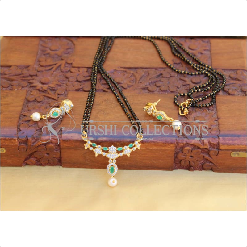 ELEGANT BLACK BEADS CZ NECKLACE SET UTV747 - Necklace Set