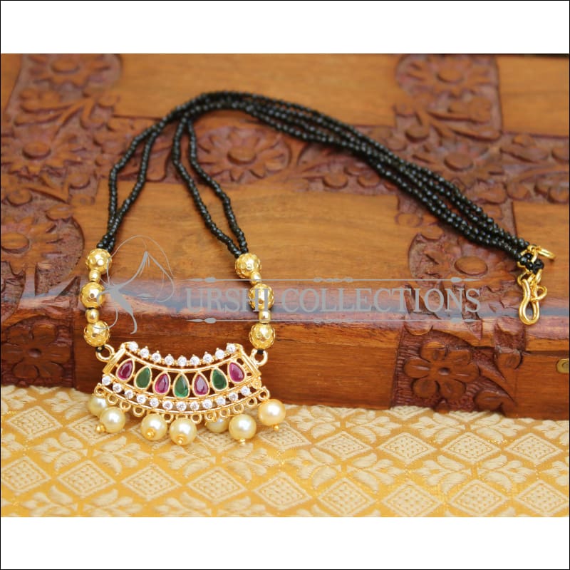 ELEGANT BLACK BEADS CZ NECKLACE UTV363 - Necklace Set