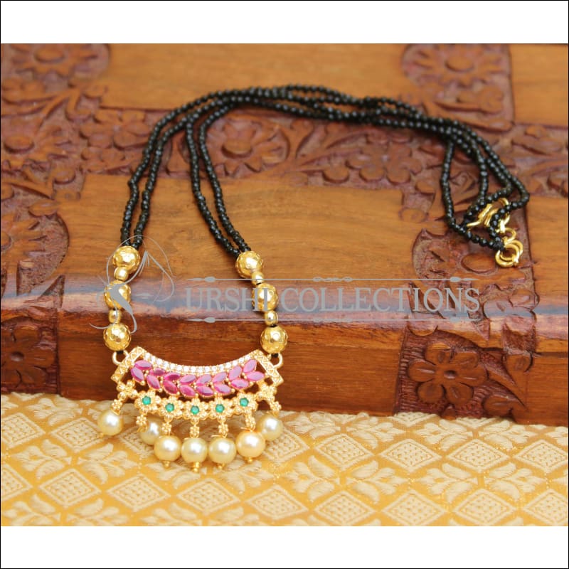 ELEGANT BLACK BEADS CZ NECKLACE UTV364 - Necklace Set