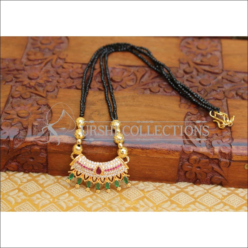 ELEGANT BLACK BEADS CZ NECKLACE UTV365 - Necklace Set