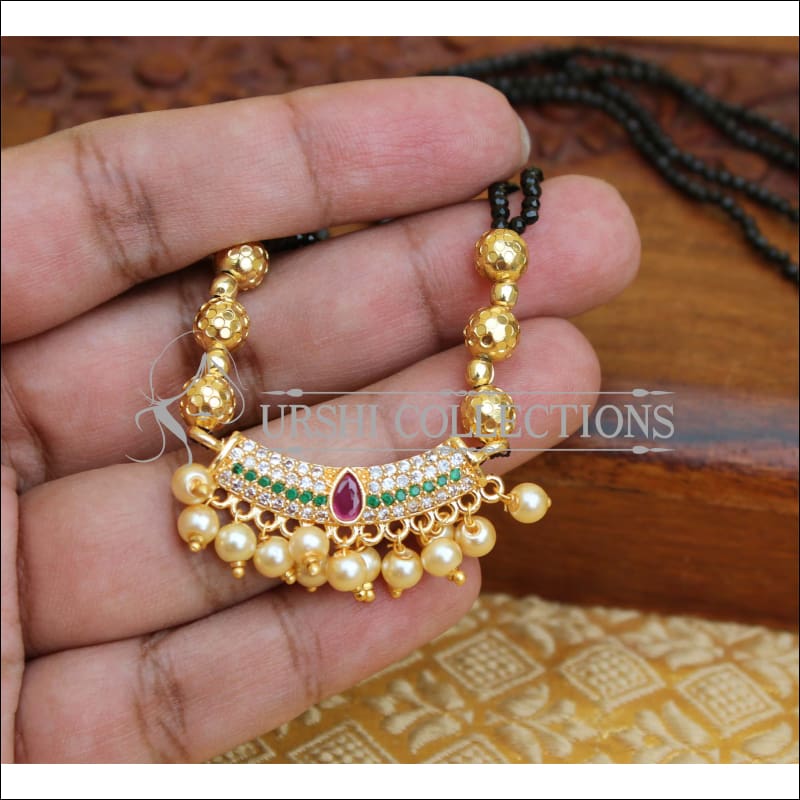 ELEGANT BLACK BEADS CZ NECKLACE UTV367 - Necklace Set