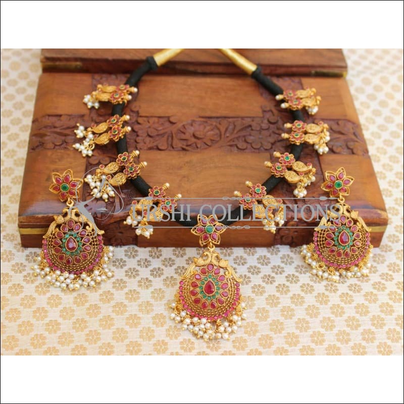 Elegant Black Thread Matte Finish Necklace Set UC-NEW846 - Necklace Set