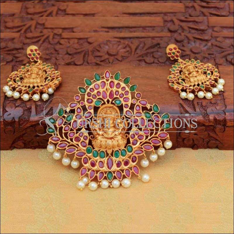 Elegant Colourful Lakshmi Lotus Pendant Set - Pendant Set