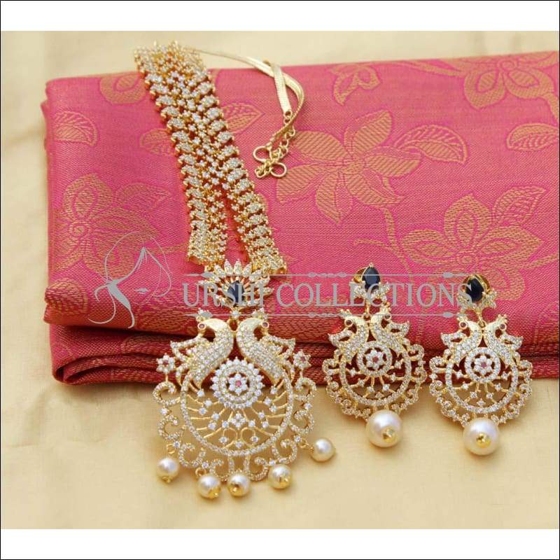 Elegant CZ Peacock Necklace Set UC-NEW1920 - Blue - Necklace Set