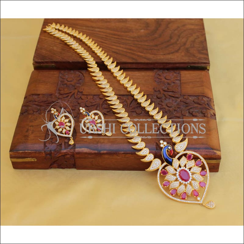 ELEGANT CZ PEACOCK NECKLACE SET UTV448 - Necklace Set