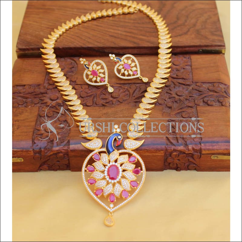 ELEGANT CZ PEACOCK NECKLACE SET UTV448 - Necklace Set
