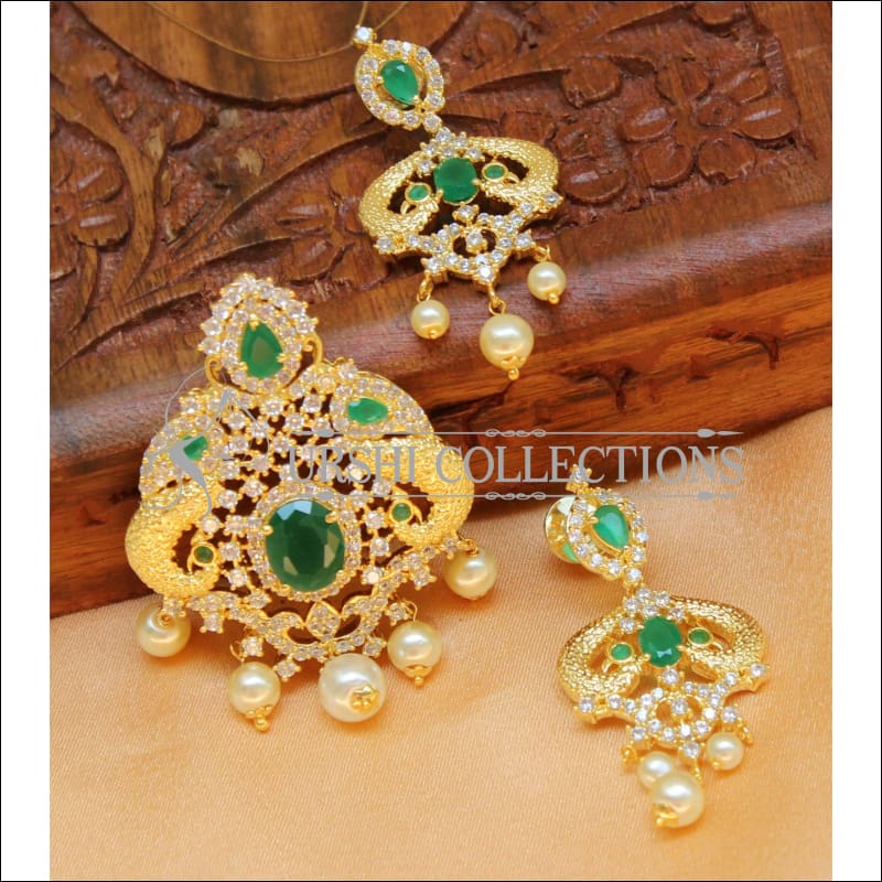 Elegant CZ Pendant Set UC-NEW898 - Green - Pendant Set