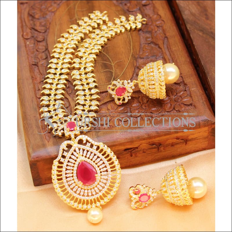 Elegant Designer CZ Necklace Set UC-NEW1449 - Ruby - Necklace Set