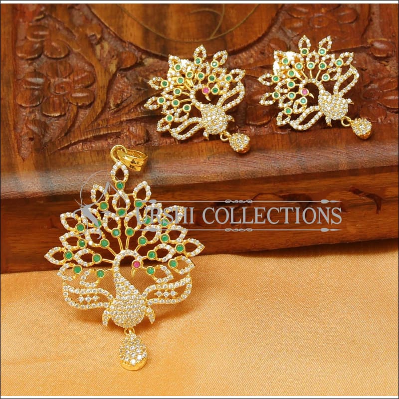Elegant Designer CZ Peacock Pendant Set UC-NEW1854 - Green - Pendant Set