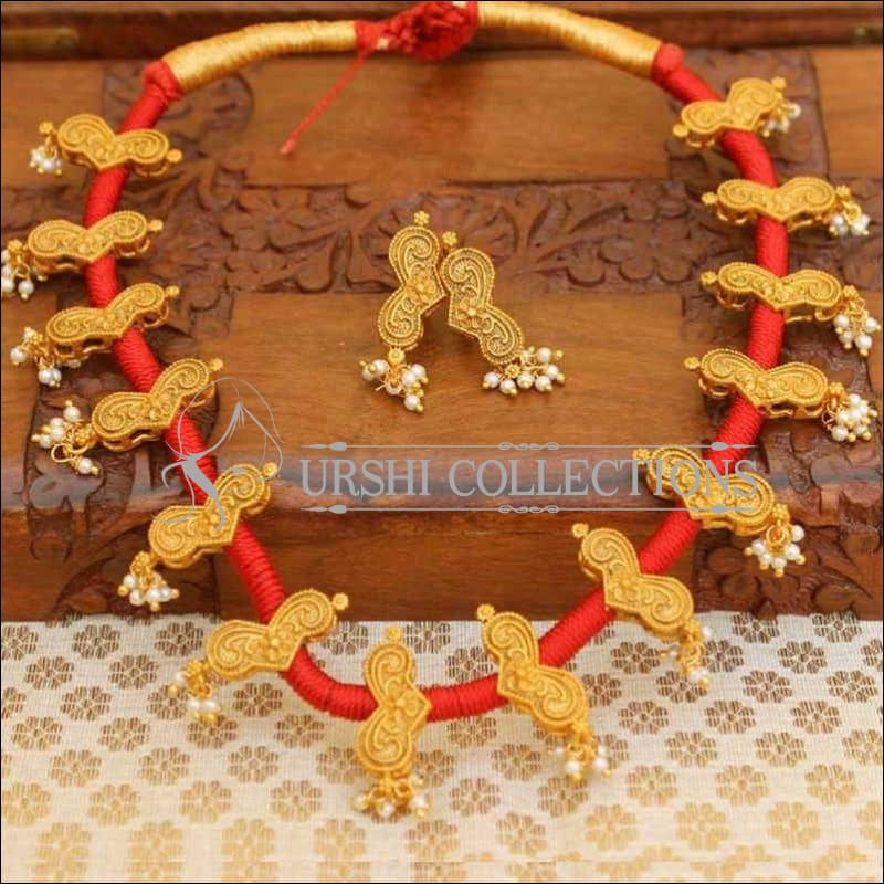 Elegant Designer Red Thread Necklace Set