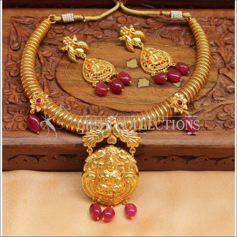 Elegant Geru Polish Lakshmi Necklace Set UC-NEW1286 - Ruby - Necklace Set