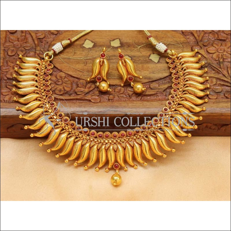 Elegant Geru Polish Mango Necklace Set UC-NEW1257 - Ruby - Necklace Set