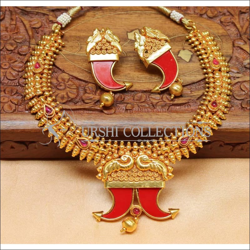 Elegant Geru Polish Peacock Necklace Set UC-NEW1267 - Ruby - Necklace Set