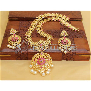 Elegant Gold Plated CZ Necklace Set UC-NEW2731 - Red - Necklace Set