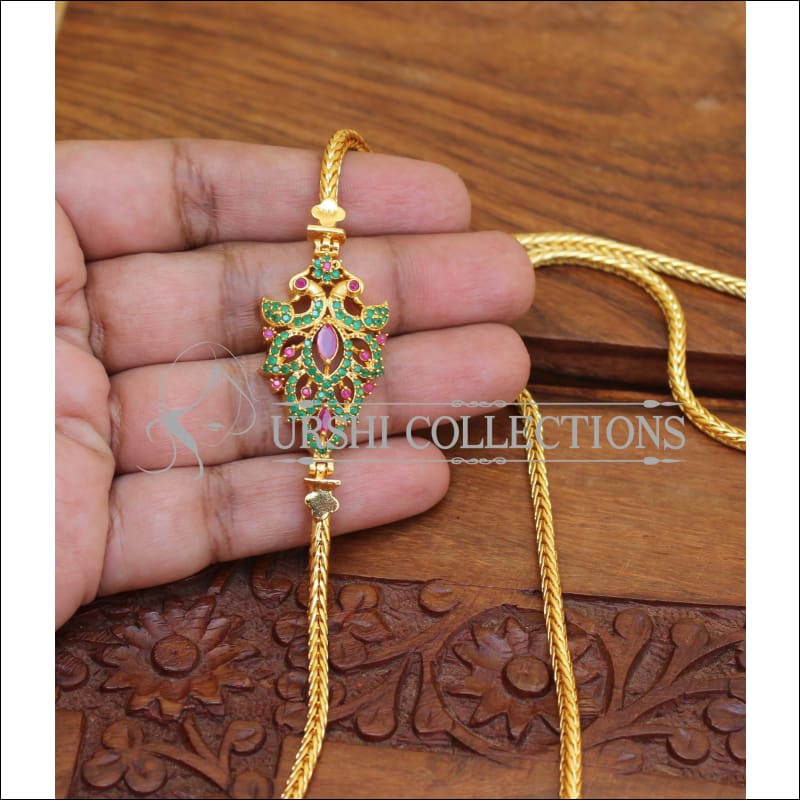 ELEGANT GOLD PLATED CZ PEACOCK MOPPU CHAIN UTV784