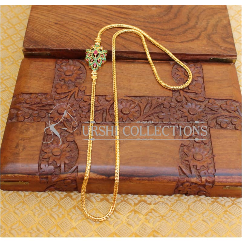 ELEGANT GOLD PLATED CZ PEACOCK MOPPU CHAIN UTV784 - Moppu chain