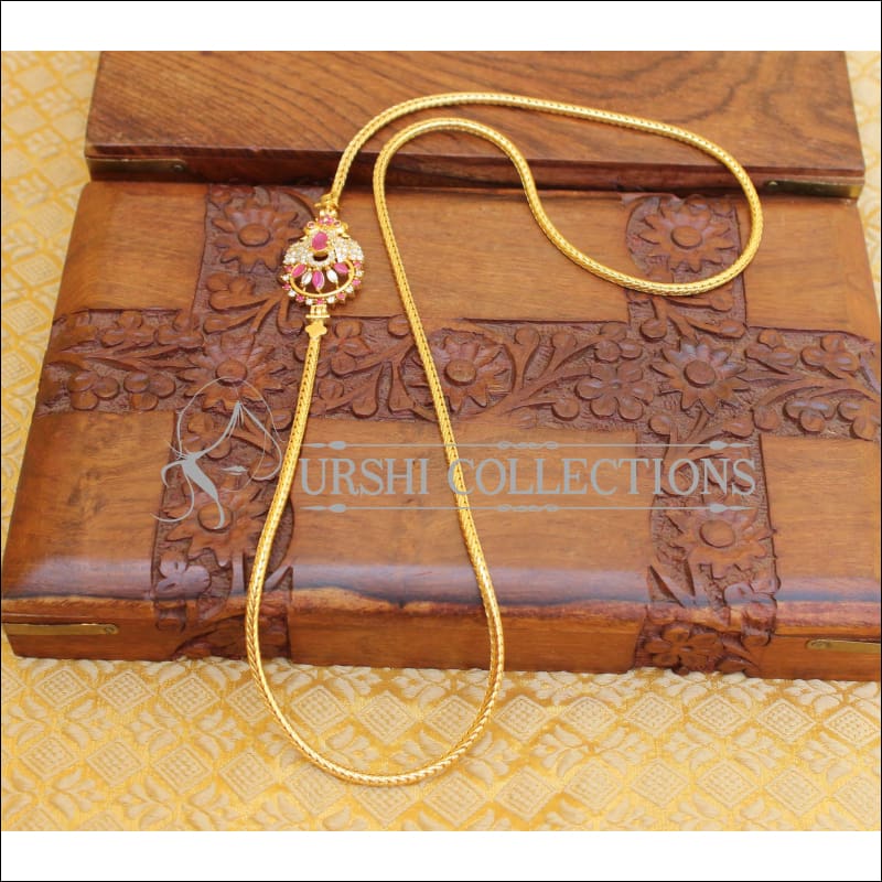 ELEGANT GOLD PLATED CZ PEACOCK MOPPU CHAIN UTV796 - Moppu chain